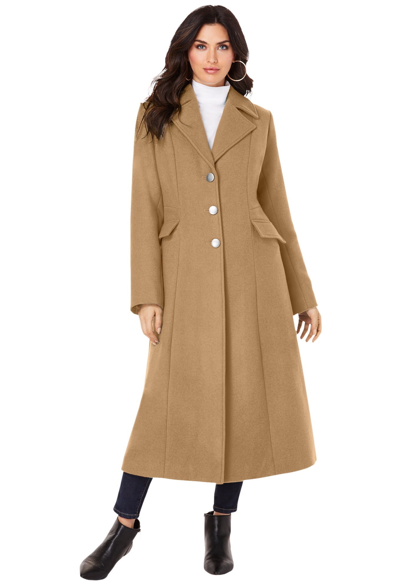 Women Winter Wool Trench Coat Long Belted Long Duster Jacket Overcoat Plus Size
