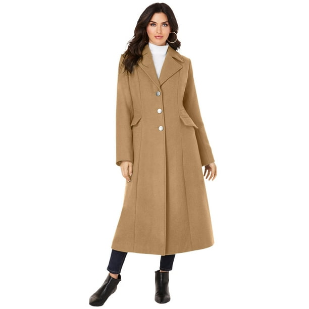 Plus Size Long Wool Blend Coat, Womens Plus Size Wool Trench Coat