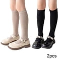 thumbnail image 2 of Godderr Kids Toddlers Girls Thigh High Socks Knee High Socks for Girls,White Thigh High Socks Baby Stockings,Big Girl Stockings Tube Socks 2 Pairs for 3-12Y, 2 of 7