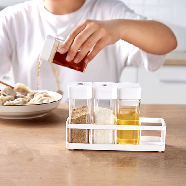 Organizador de Condimentos de Cocina, Caja de Condimento de Cuadrícula 4 Liviana Con Base Divisor para Almacenamiento de Aceite de Especias