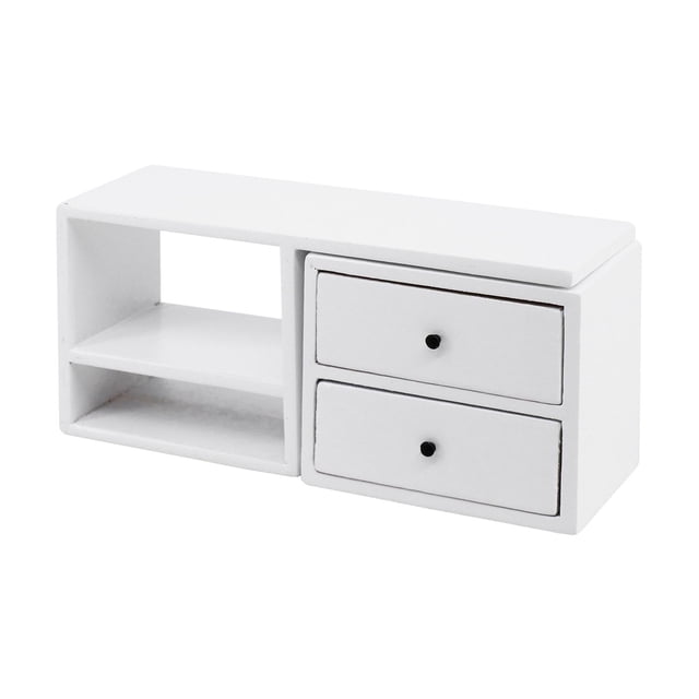 Gabinete de madera contemporáneo hecho a mano a escala 1/6 con 2 cajones desmontables, lief blanco