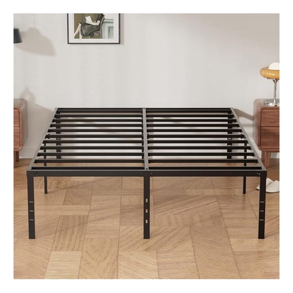 18 Inch Full Bed Frames, Heavy Duty Metal Platform with Tool Free Setup, Easy Assembly, Noise Free, Non Slip Black Bed Frame Full Size