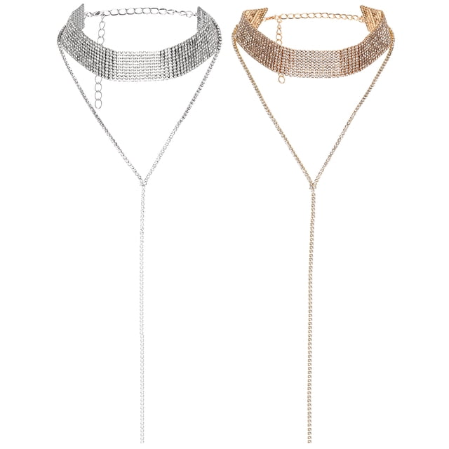 fastboy 2pack/lot Haut de Gamme Texture Long Collier de Strass pour les Femmes Tops Strass Choker Robe de Luxe 1Set