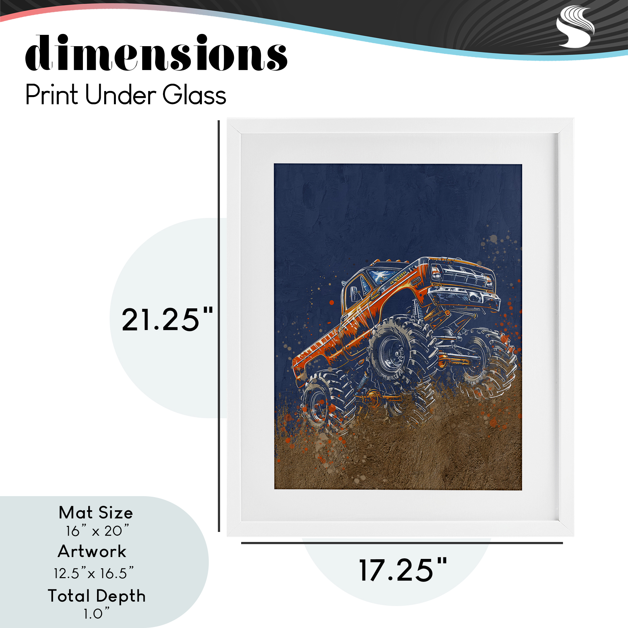 My Jam Monster Truck White Framed Print Under Glass, design by Kim Allen
