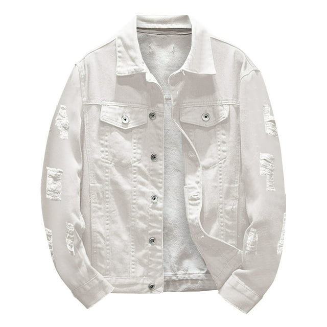 Men's Denim Jacket Casual Stylish Solid Color Button Front Lapel Coat for Spring Autumn Fashion Outerwear