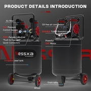 14 Gallon Ultra Quiet Air Compressor with 2 Quick Couplers 2HP 8.75 CFM, Max 115 PSI Pressure Oil-Free Air Compressor Tank, 70dB Quiet Compressor for Auto Repair, Tire Inflation 110V/60hz
