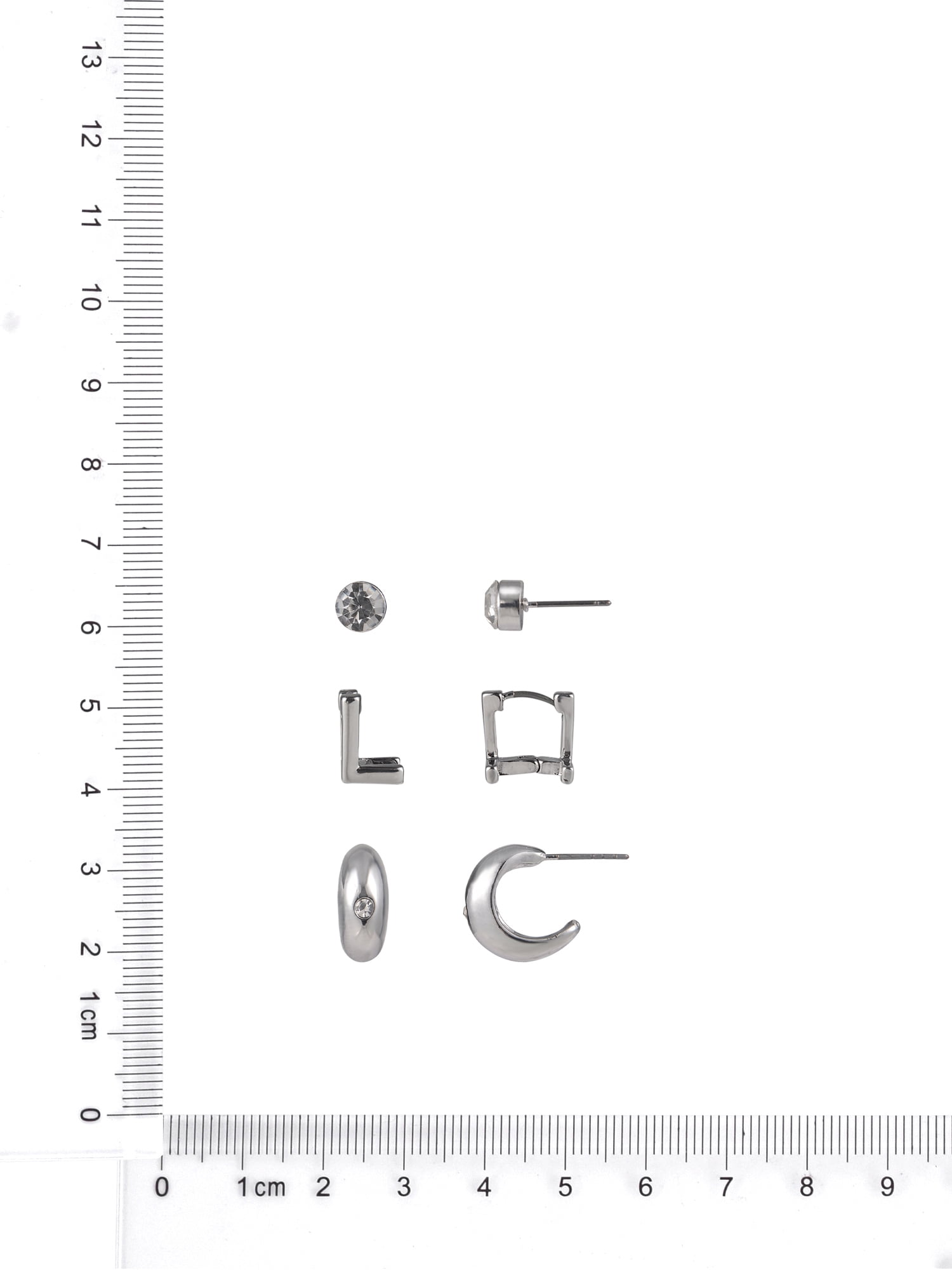 Time and Tru Silvertone 3-On Crystal Stud, Hoop, Initial "L" Earring Set