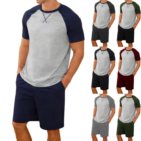 CHUMUD 2 Piece Sets for Men Summer Outfits Pajama Sets Short Sleeve T Shirts and Shorts Lounge Sets PJ Sleepwear (Avail for Big and Tall)