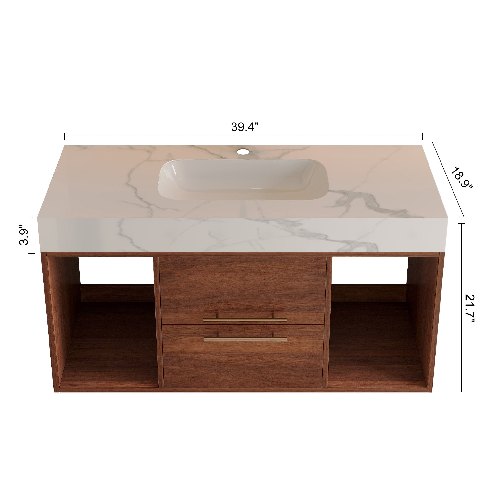 Aukfa 39.4" Floating Bathroom Vanity with Sink, Wall Mounted Cabinet,2 Drawer,Walnut