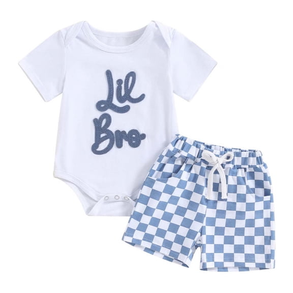 zaveiop Toddler Baby Boy Summer Clothes Letter Short Sleeve T Shirt/Romper Casual Shorts Set Brother Matching Outfits (White, 3-6 Months)