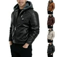 thumbnail image 6 of Men's Casual Solid-Colored Leather Jacket, Full-Zip Hooded Biker Jacket, Khaki, M, 6 of 6