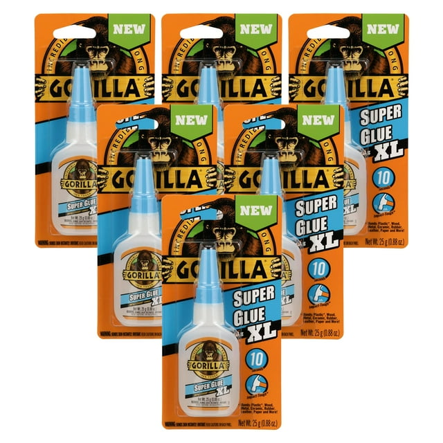 Super Glue Gorilla XL, 25 g, transparente, multiusos, paquete de 6