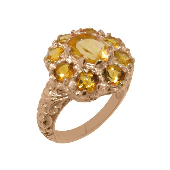 LBG British Made 14k Rose Gold Natural Citrine Womens Statement Ring - 33 size options - Size 5
