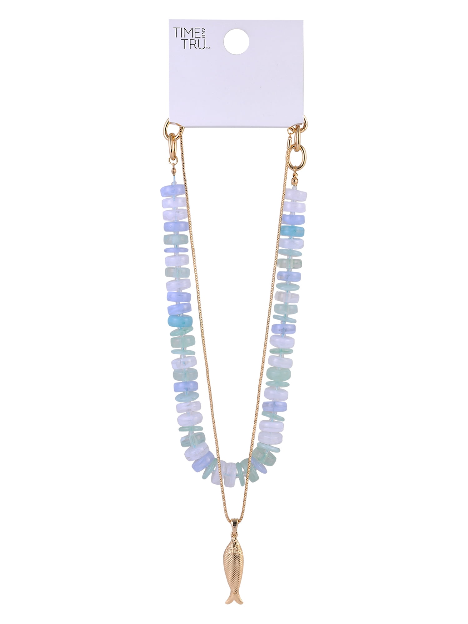 Time and Tru Goldtone Disc Beads with Metal Fish Pendant Layered Necklace
