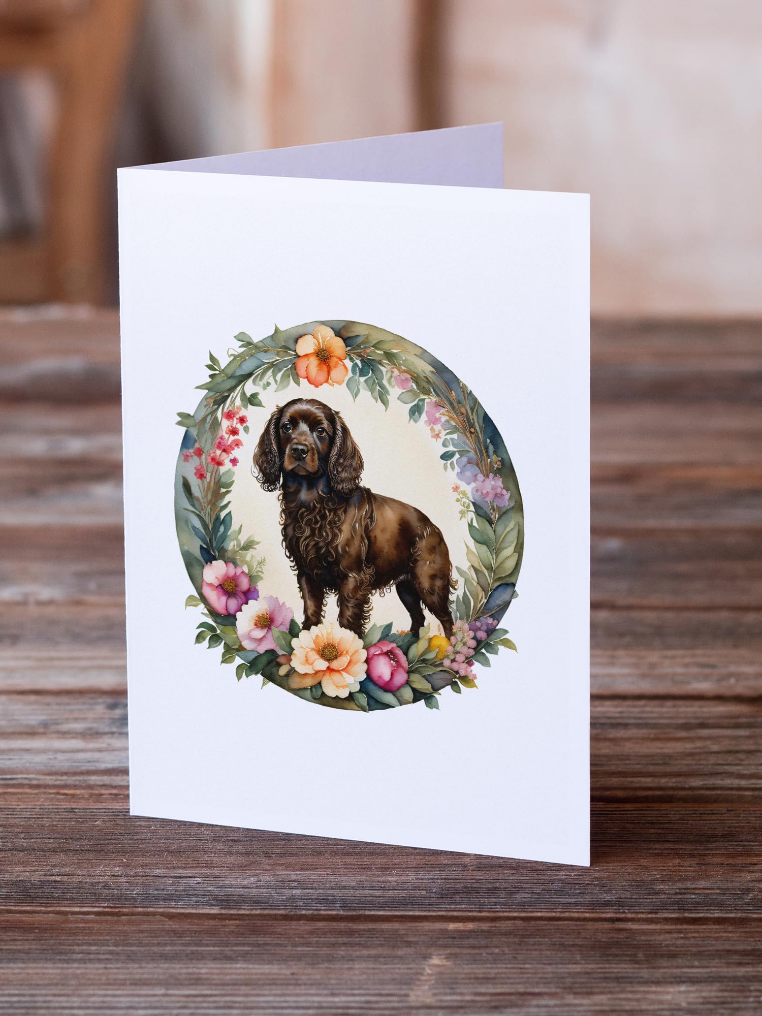 Boykin Spaniel and Flowers Greeting Cards and Envelopes Pack of 8 7 in x 5 in
