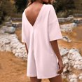 thumbnail image 4 of HOMBOM Short Sleeve Jumpsuit for Women Pink Solid Color Oversized Athletic Rompers Round Neck Jumpsuit Shorts XL, 4 of 8