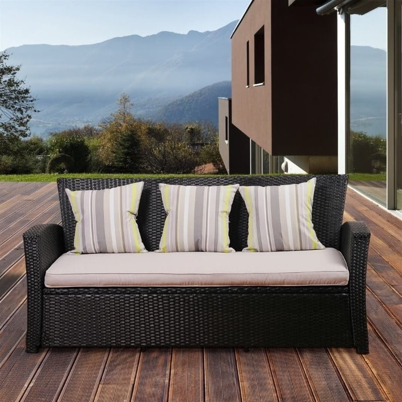 International Home Atlantic Outdoor Sofa with Cushions in Black