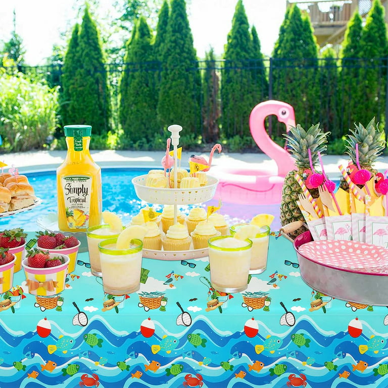 3 Pack Gone Fishing Tablecloths for O Fish Ally One Birthday Decorations -  Fun Under the Sea Party Supplies - Disposable Plastic Rectangular Table  Covers - 51 x 87 Size - Great Quality and Cute Design 