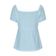 thumbnail image 3 of Women's Eyelet Tops Fitted Babydoll Tee Shirt Flutter Short Sleeve Tie-Front Sweetheart Neck Pleated Cute Blouse (M, Light Blue), 3 of 8