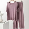 thumbnail image 4 of Clothing Cqxid525 cotton pajamas for women set Women's Pajama Set Layer Short Sleeve Top and Long Pants Two Piece Soft Sleepwear Purple 1PC, 4 of 4