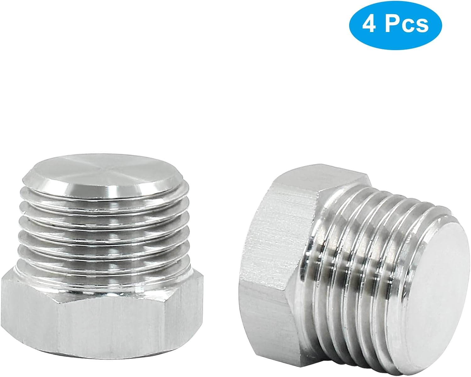 MKEUDQ-4 Pcs 1/2 Npt Plug Male Threaded Plug, Hex Head Plug Stainless Steel Plugs, Garden Hose Plug Oil Drain Plug Pipe Plug for Air Compressor