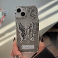 thumbnail image 3 of Butterfly Phone Case Compatible with iPhone 13/14, Luxury Glitter Cute 3D Hollow Clear Silver Electroplate Butterfly Phone Cover with Hold Stand, 3 of 10