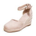 thumbnail image 3 of IWRICH Women's Squared Closed Toe Wedges Espadrilles Sandals Platform Ankle Strap Beach Sandals Beige 8, 3 of 9