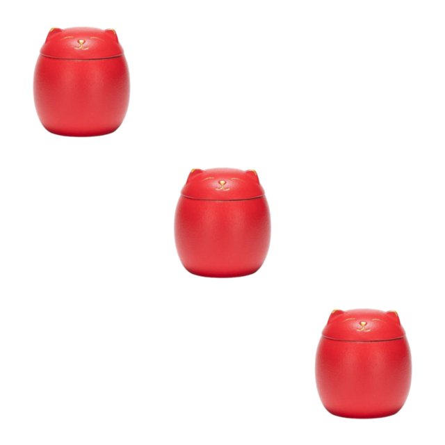 Transemion Pot à Thé en Céramique Portable Anti-Humidité Grande Capacité et Mignon Robuste et Durable en Céramique Forme de Chat Pots à Thé en Céramique Rouge 500ml 3ensemble