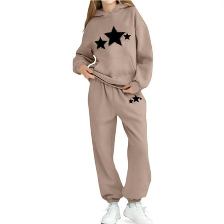 STETMN Girls 2 Piece Lounge Set Oversized Star Print Hoodies Baggy Sweatpants with Pockets Soft Comfy Spring Outfit for Kids