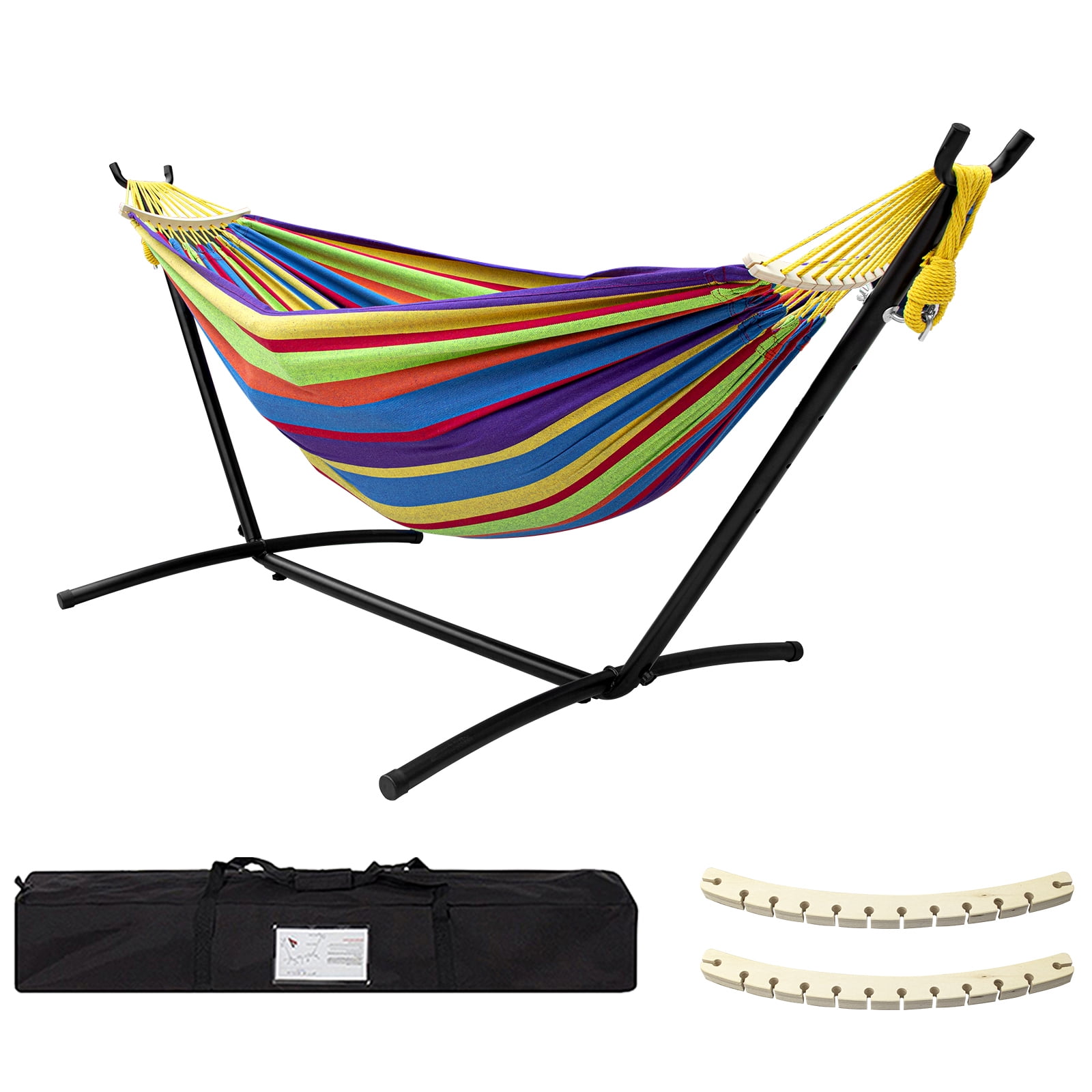 SZHLUX Double Hammock with Stand Included 450lb Capacity Steel Stand, Premium Carry Bag Included and Two Anti Roll Balance Beam,Rainbow