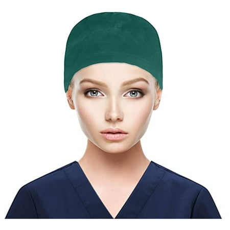 Tnhcen Scrub Cap with Buttons Bouffant Hat with Sweatband for Womens and Mens