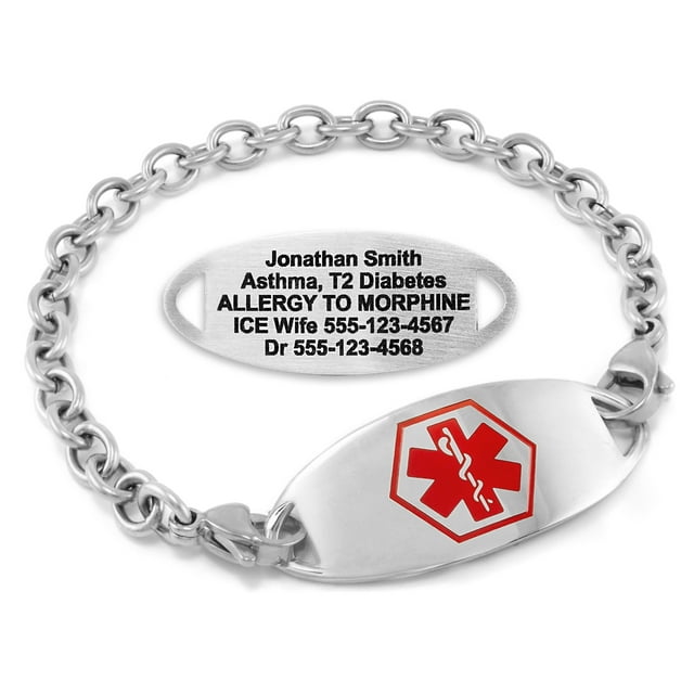 MedicEngraved Bracelet d'Alerte Médicale Personnalisé en Acier Inoxydable - Maillon Ovale 5 mm