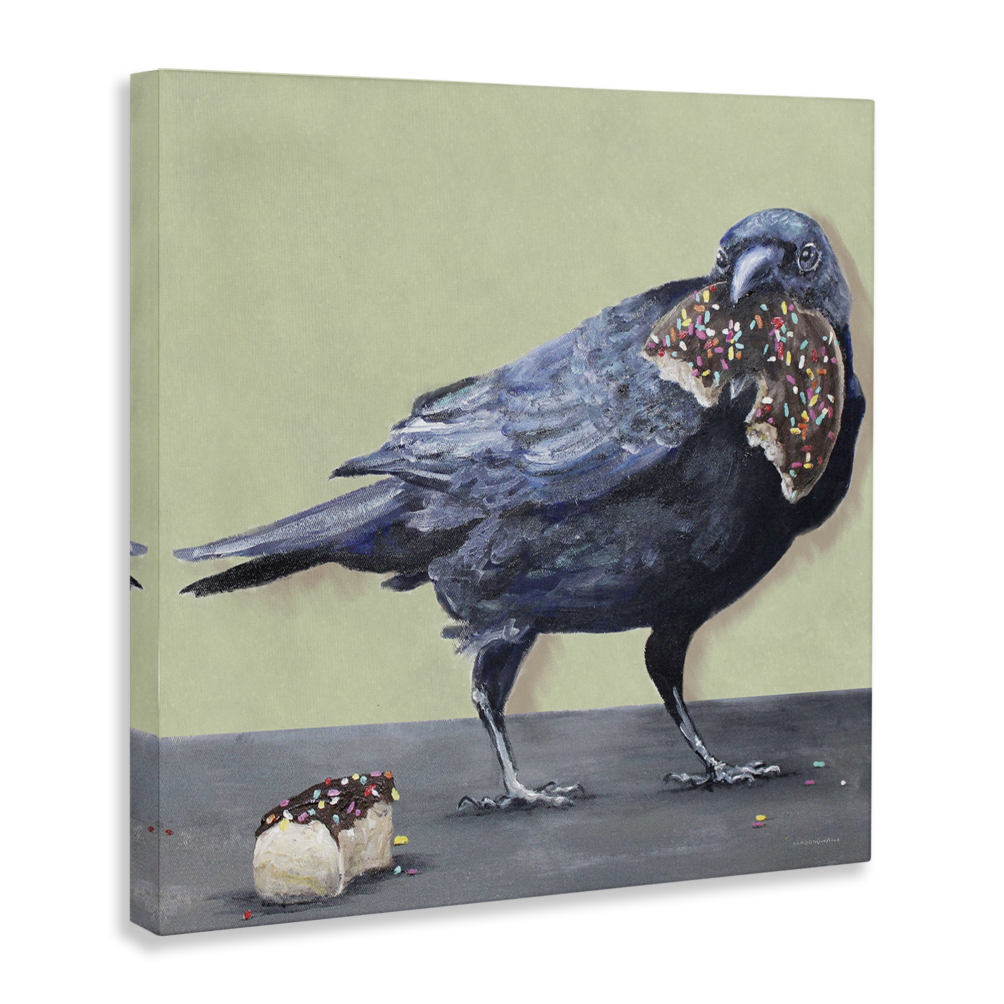 Stupell Industries Crow Eating Donut Food & Beverage Painting Gallery Wrapped Canvas Art Print Wall Art, 36 x 36