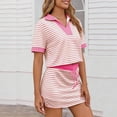 thumbnail image 4 of Dazajoo Women's Striped 2 Piece Outfits Casual Skirt Set Workout Short Sleeve Color Block Golf Shirt Skort Matching Lounge Sets Pink,S, 4 of 8