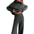thumbnail image 2 of Womens Knit Lounge Set 2 Piece Sweater Top and Wide Leg Pants Soft Cozy Outfit for Fall Winter Black & Gray M, 2 of 8