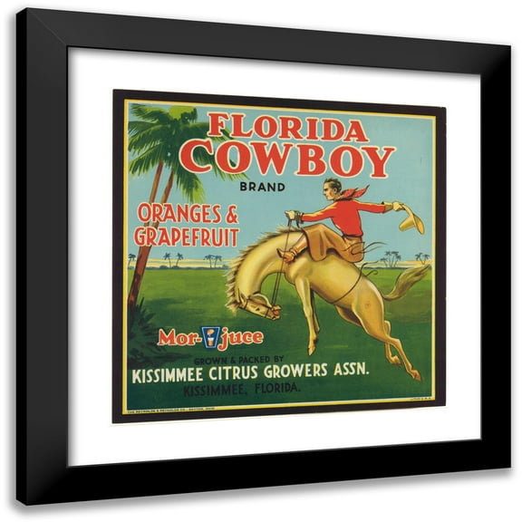 Anonymous 12x12 Black Modern Framed Museum Art Print Titled - Florida Cowboy Brand Oranges and Grapefruit Label (1930-1950)