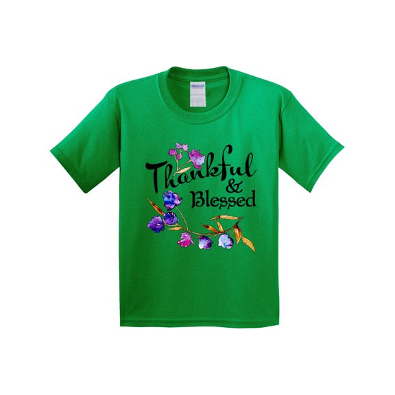 Inktastic Thankful and Blessed Inspirational Saying with Flowers Youth T-Shirt