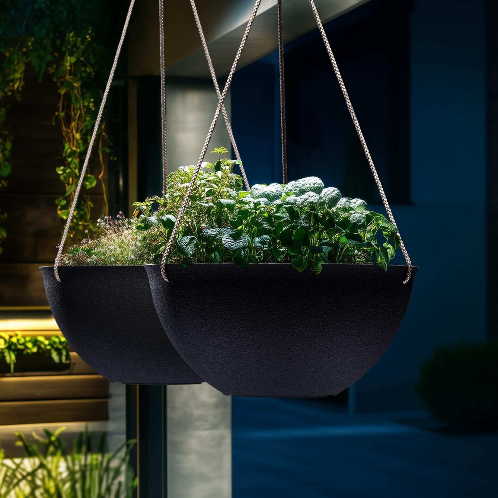 Large Hanging Planters Set of 2 13 Inch Flower Pots Outdoor Indoor Garden Decor Iron Finish
