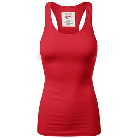 Women & Plus Solid Ribbed Knit Stretch Workout Racerback Tank Top (RUBY, Small)