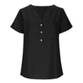 thumbnail image 2 of TaTaai Women's V Neck Button Solid Color Short Sleeve Shirts, Loose Slim Elegant All Match Daily Commute Casual Tops Gift, 2 of 9