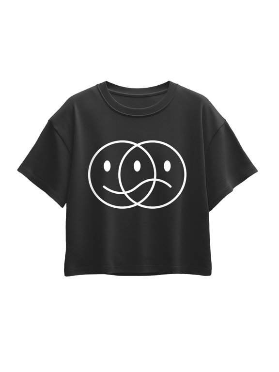- Smile Frown White Girls' Short Sleeve Boxy Graphic T-Shirt