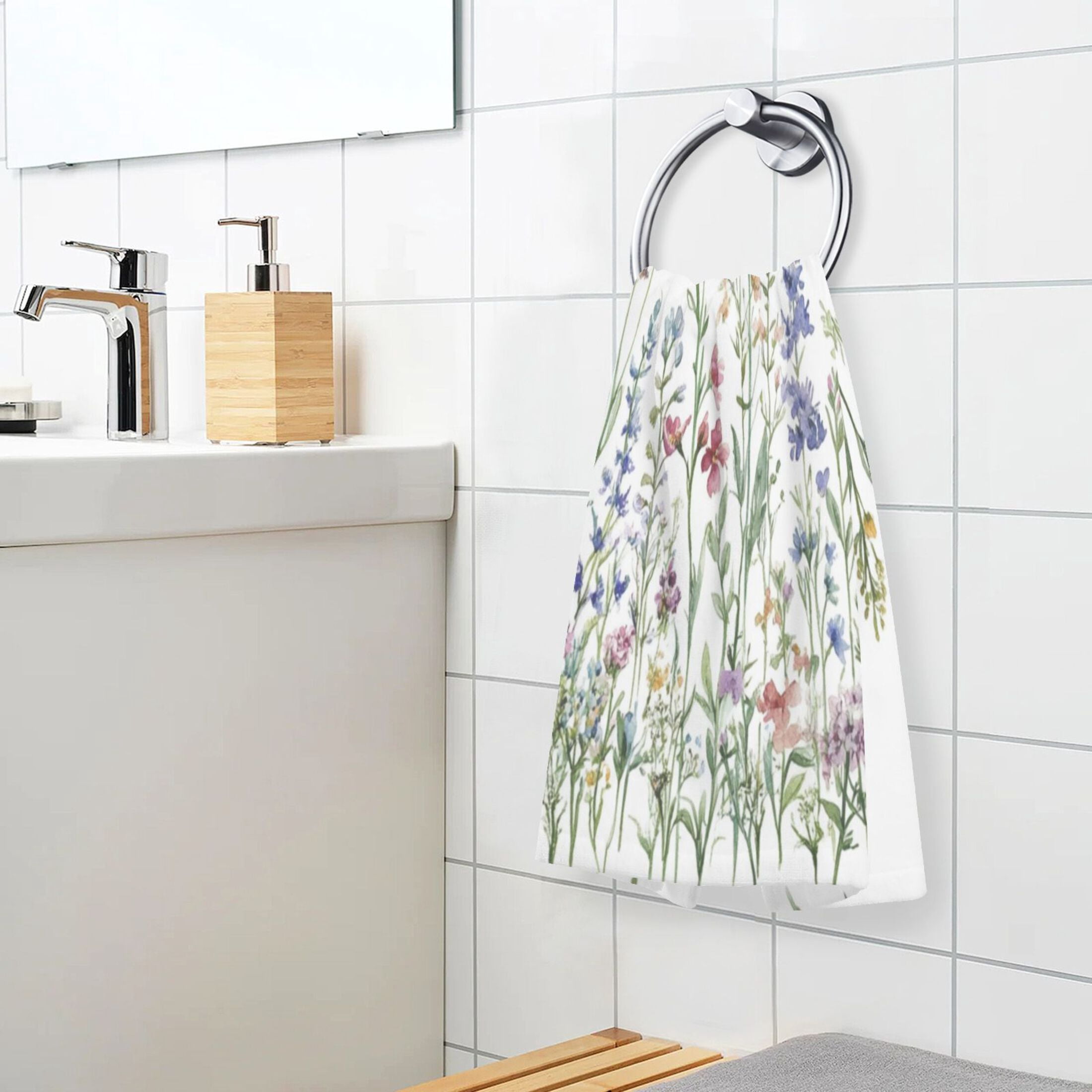 Cotton Towel Two-Piece 16x28 Inch One Sizex2 Face Towel Set Towel Set Cotton Hand Bath Towel Bathroom Beach Watercolor Red Flower