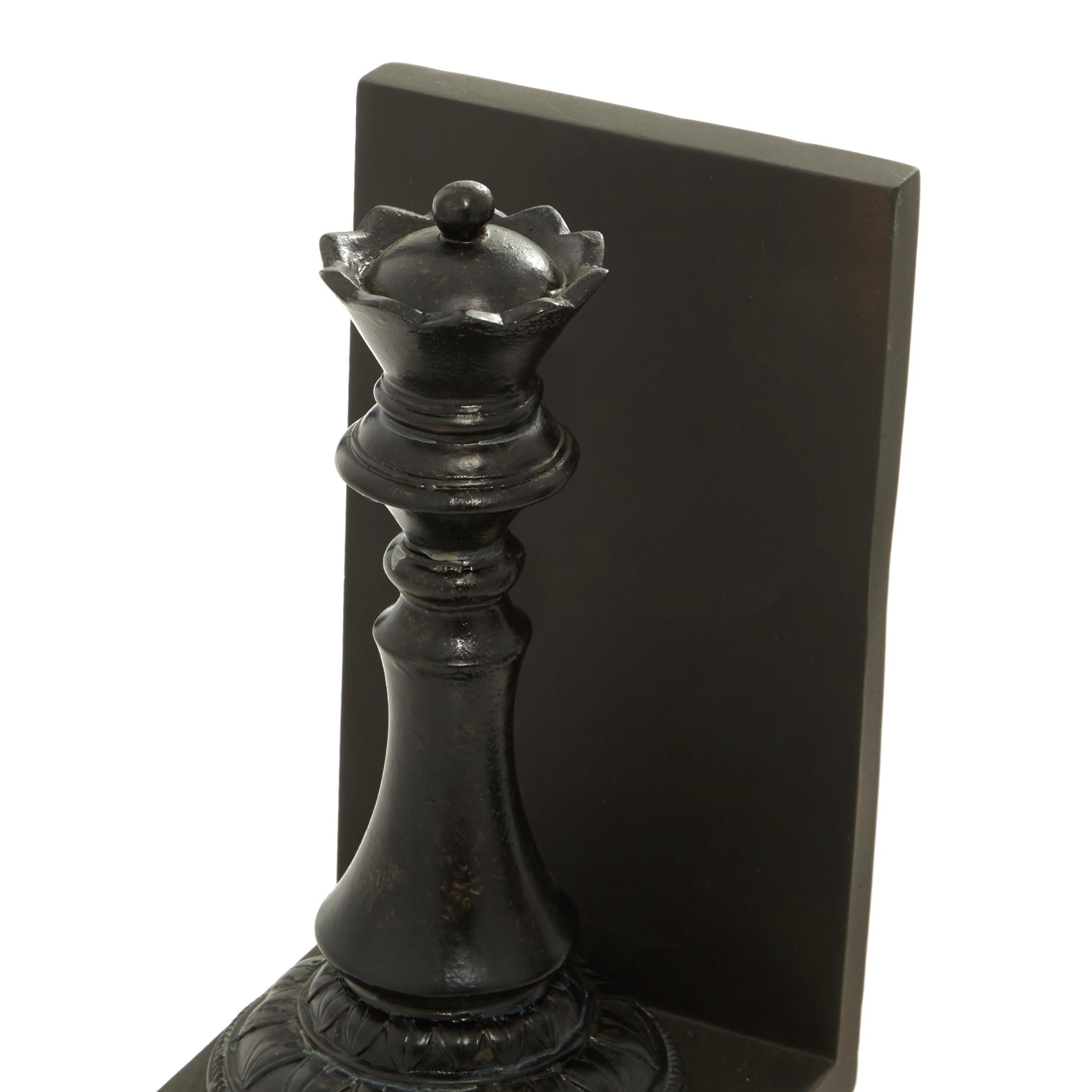 DecMode 5" Chess Black Polystone Bookends with King and Queen (Set of 2)