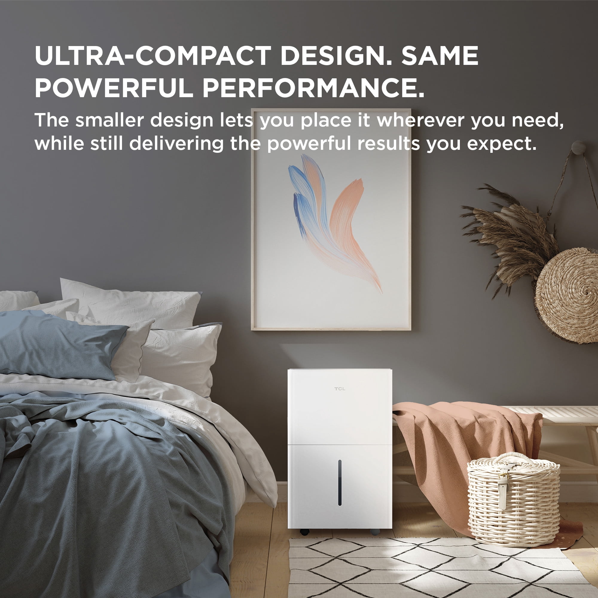 TCL 25 Pint Smart Dehumidifier (White) - Energy Star Certified, Precise Humidity Control, Quiet Operation, Bucket and Continuous Drain, Compact & Portable Design, Rooms up to 2,000 sq ft - W25D93W