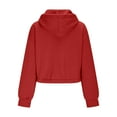 thumbnail image 5 of BiZtdJrK Womens Cropped Hooded Sweatshirt Long Sleeve Oversized Hoodies with Pockets Solid Workout Sweatshirts Red M, 5 of 10