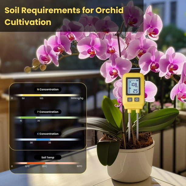 Sensor de Temperatura de N, P, K del Suelo Detector de Nitrógeno, Fósforo y Potasio Medidor de Fertilidad de Nutrientes Probador para Jardín y Granja