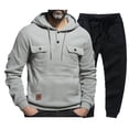 thumbnail image 1 of Men's Fleece Sweatshirt and Pants Set with Buttons Hooded Sweatshirt Small Footrest Solid Color Casual Men's Long Sleeved Hooded Set, 1 of 8