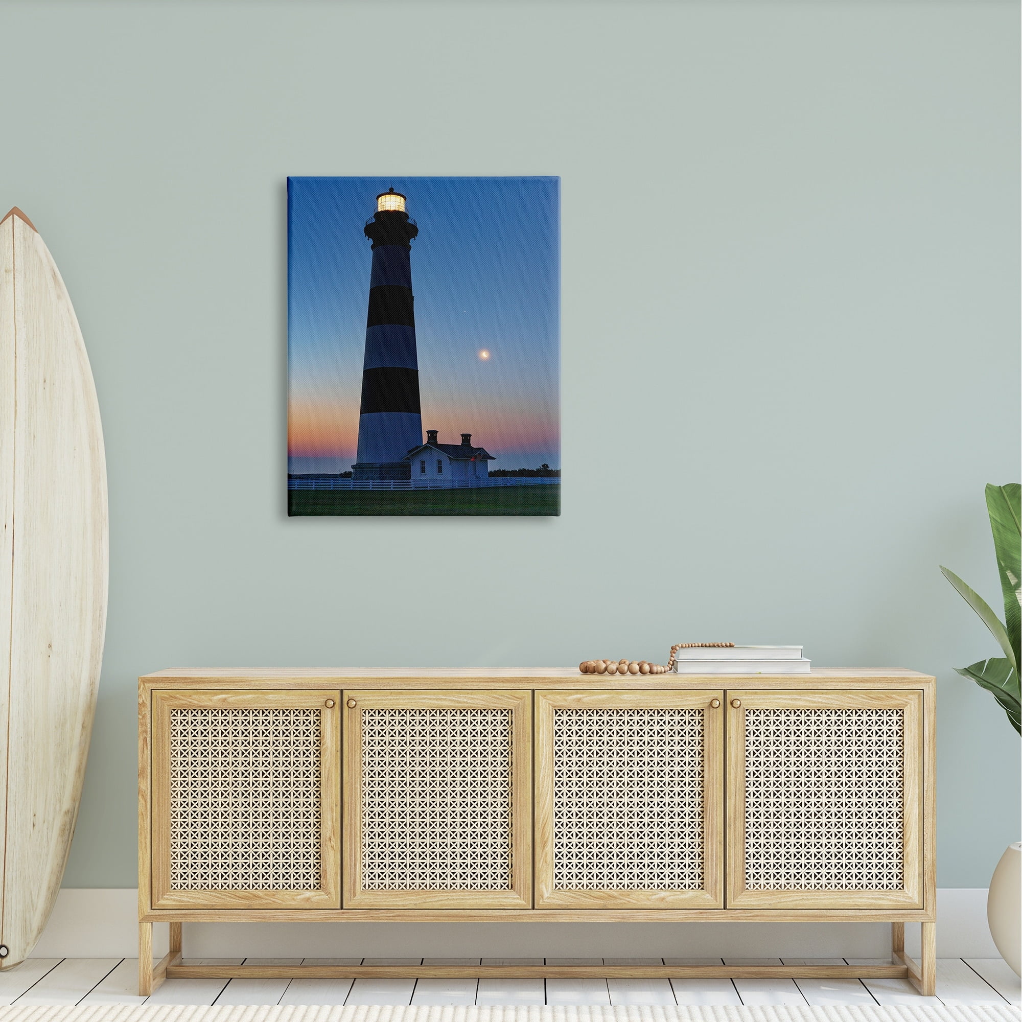 Stupell Blue Moonlit Lighthouse Coast Landscape Photography Gallery Wrapped Canvas Print Wall Art