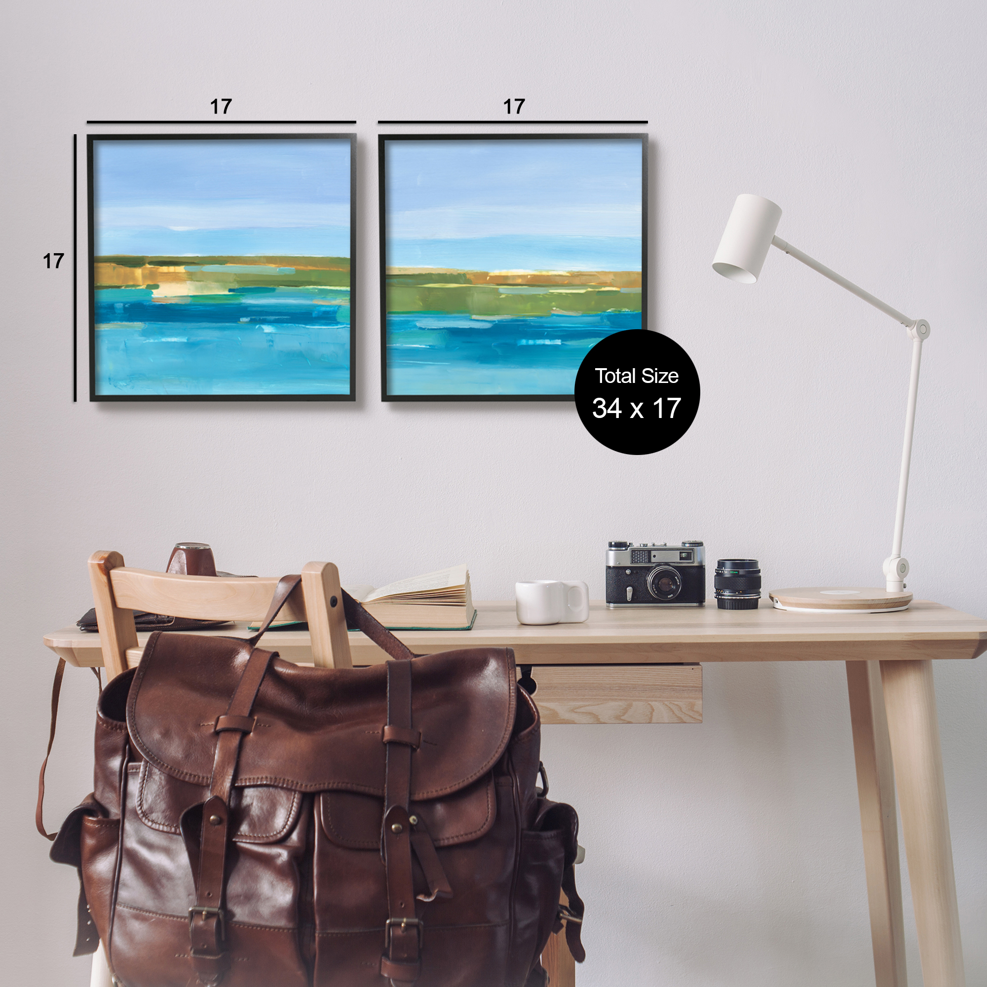 Stupell Industries Abstract Ocean Landscape Abstract Painting Black Framed Art Print Wall Art, 17 x 17, Set of 2