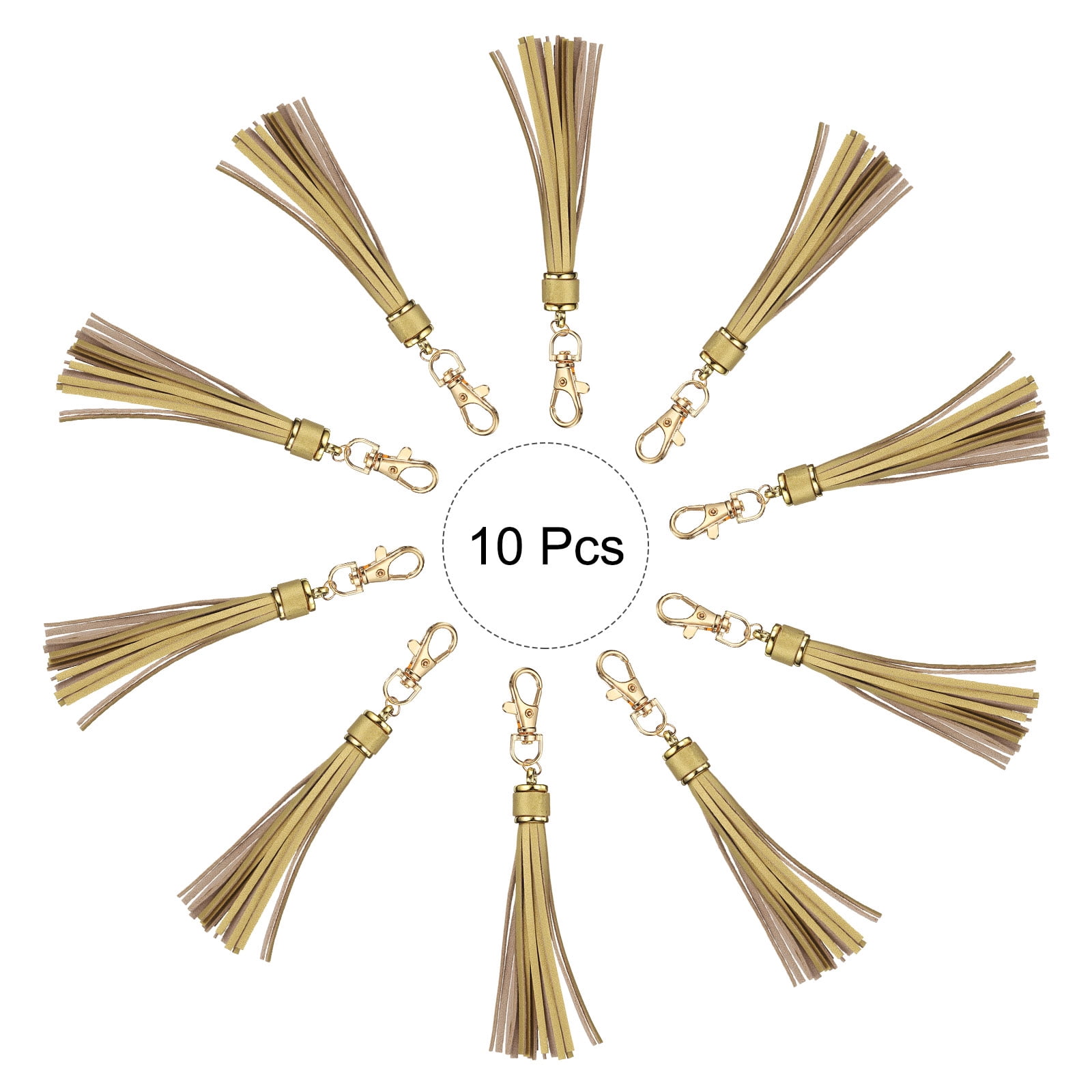 Unique Bargains PU Leather Tassels for Keychain Making Crafting Clasp Bright Gold